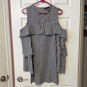Black and White Gingham Cold Shoulder Dress